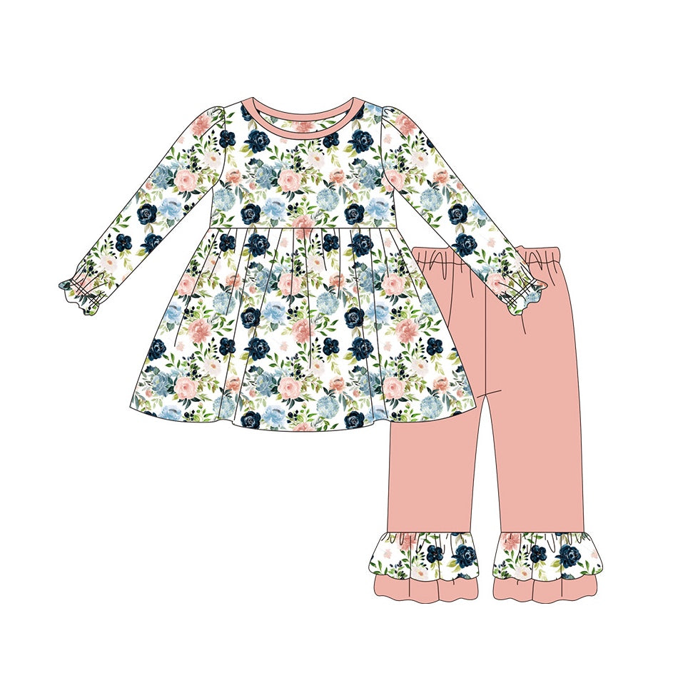 preorder GLP1456 colorful flowers long sleeve pink pants girls set