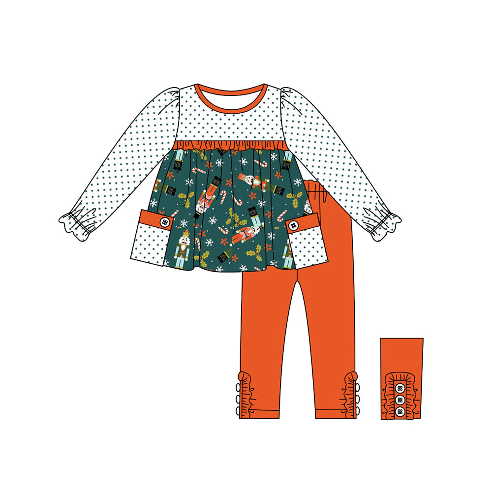 Preorder GLP1485 Christmas soldier cane candy long sleeve orange pants girls set