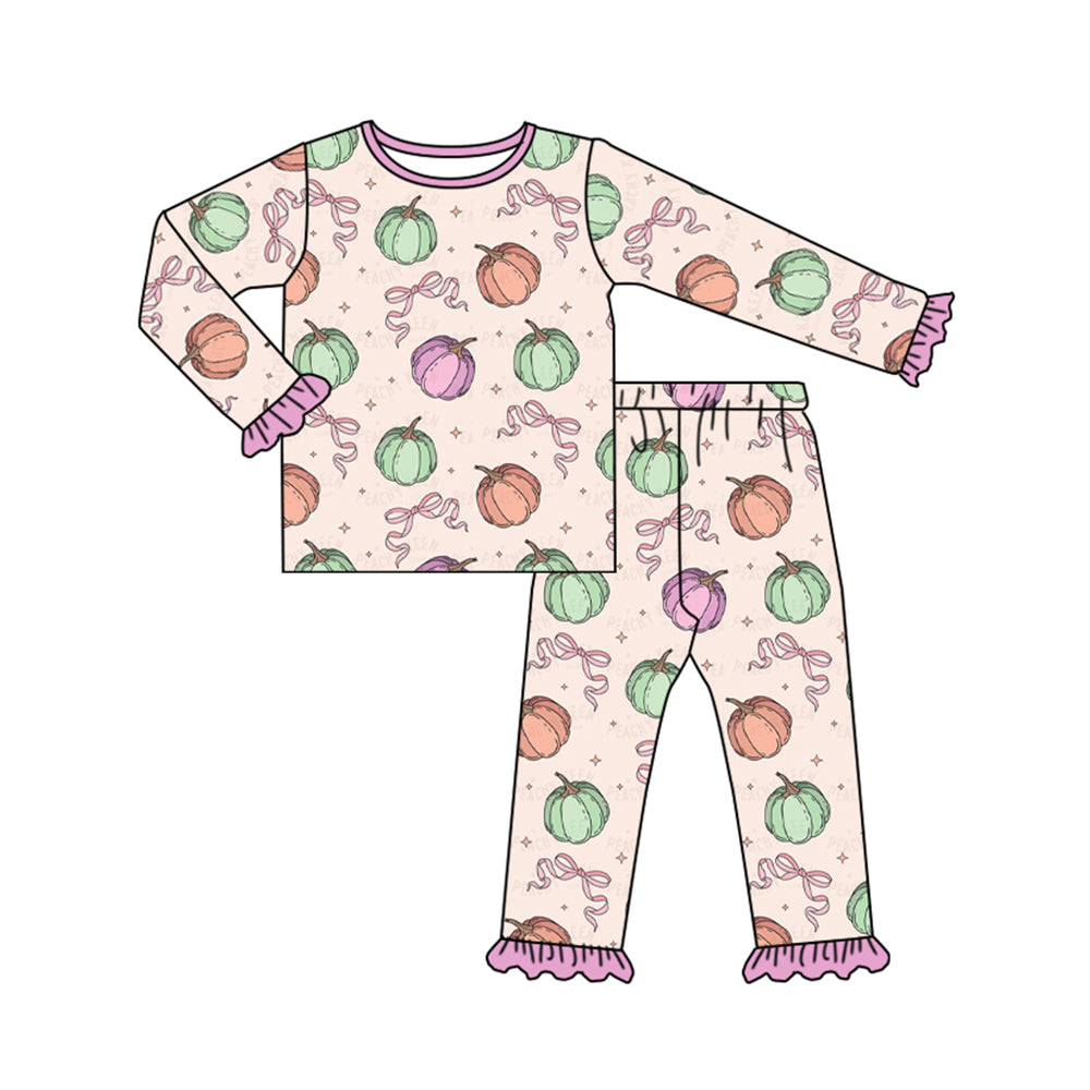 preorder GLP1497 Autumn colorful pumpkin purple long sleeve pants girls pajamas