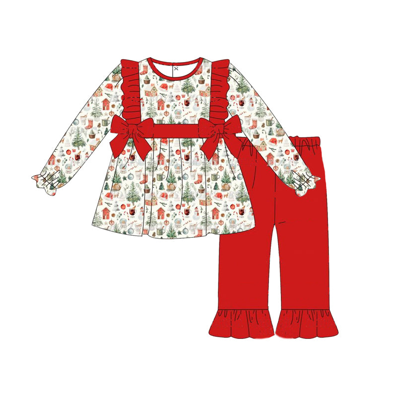 preorder GLP1506 Christmas farm long sleeve red pants girls set