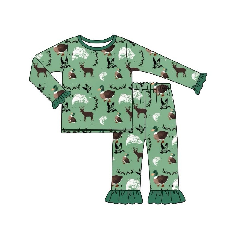 preorder GLP1519 hunting mallard deer green long sleeve pants girls pajamas