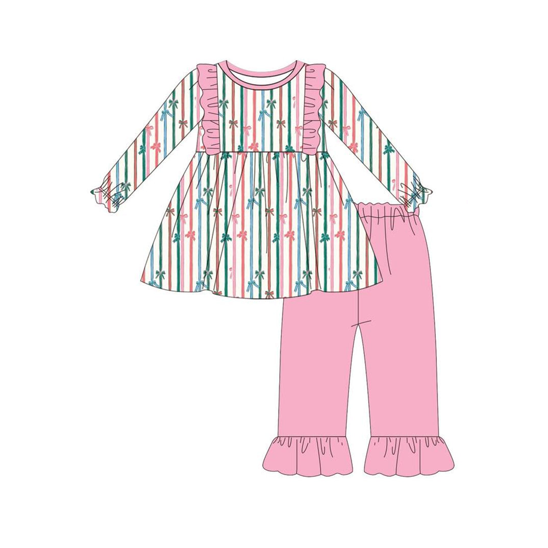 preorder GLP1523 bows colorful striped long sleeve pink pants girls set