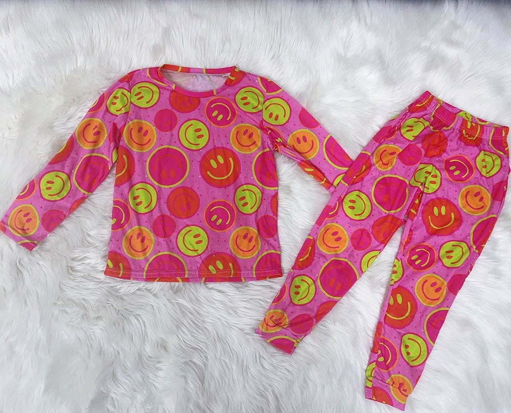 preorder GLP1526 colorful smile hot pink long sleeve pants girls pajamas