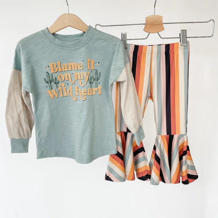 preorder GLP1570 Western blame it on my wild heart long sleeve striped pants girls set