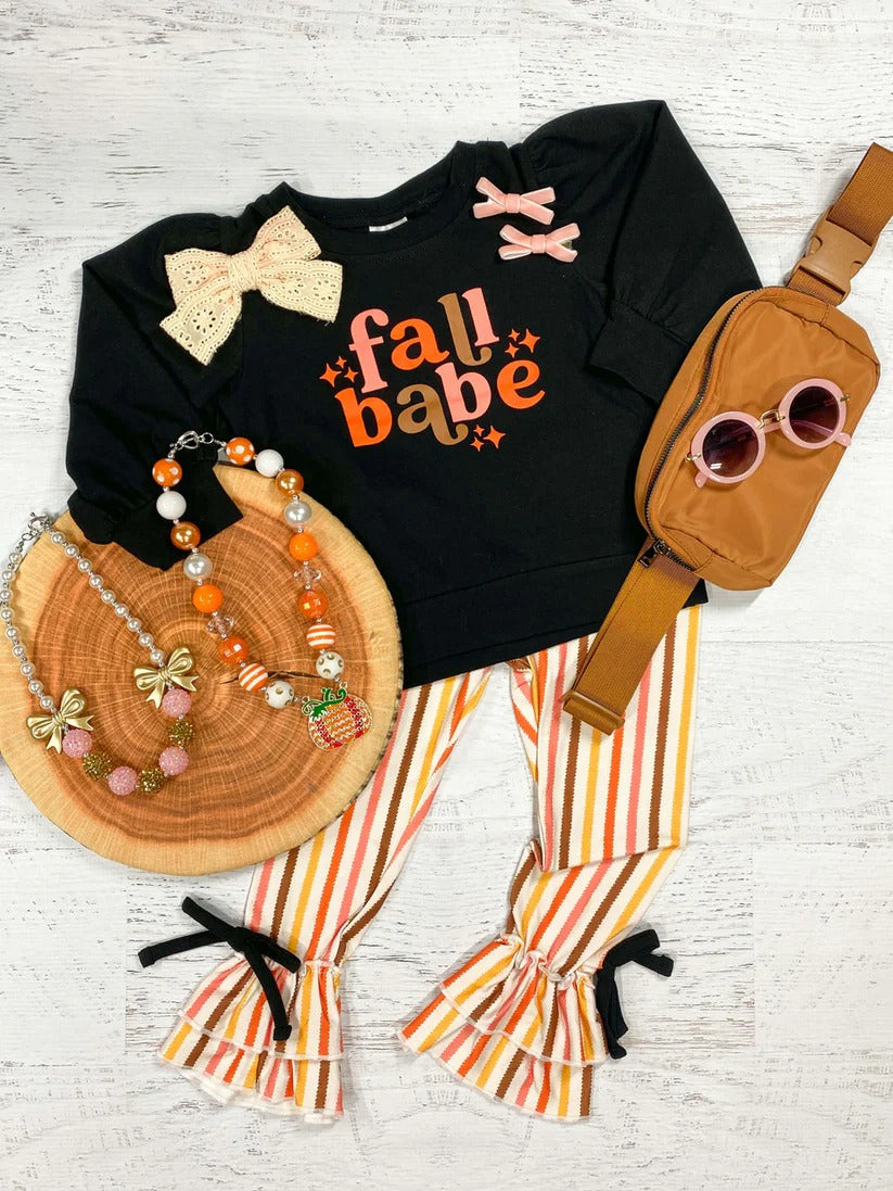 preorder GLP1591 fall babe black long sleeve colorful striped pants girls set