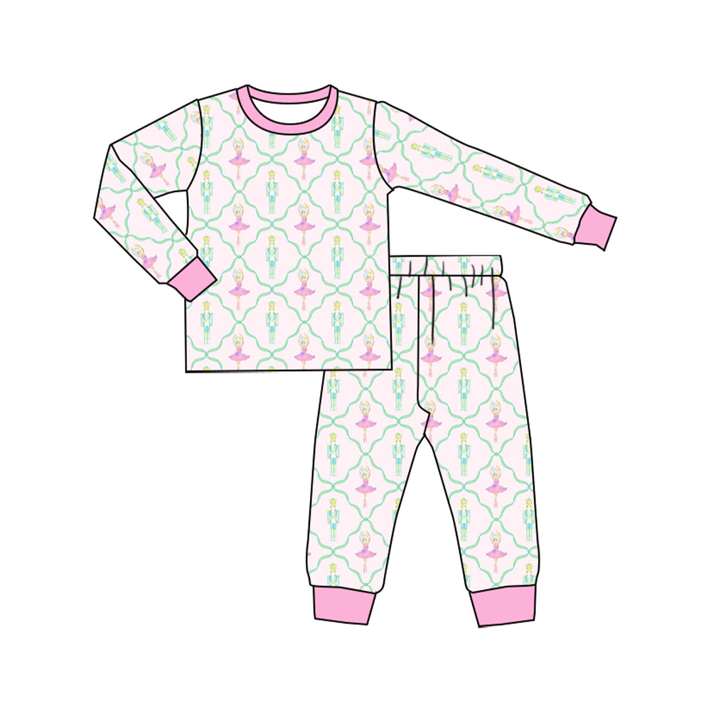 preorder GLP1611 Christmas dance girl pink long sleeve pants girls pajamas