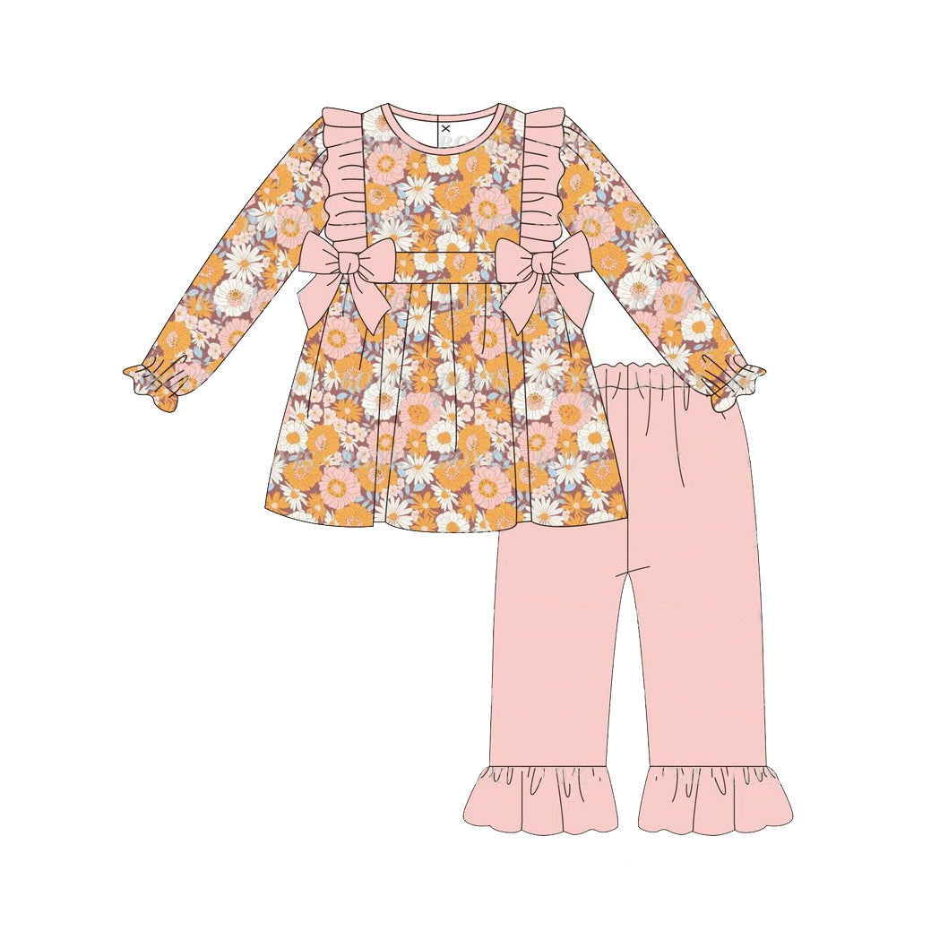 preorder GLP1613 orange flowers long sleeve pink pants girls set