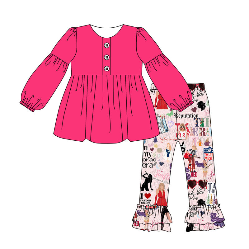 preorder GLP1622 Taylor hot pink long sleeve pants girls set
