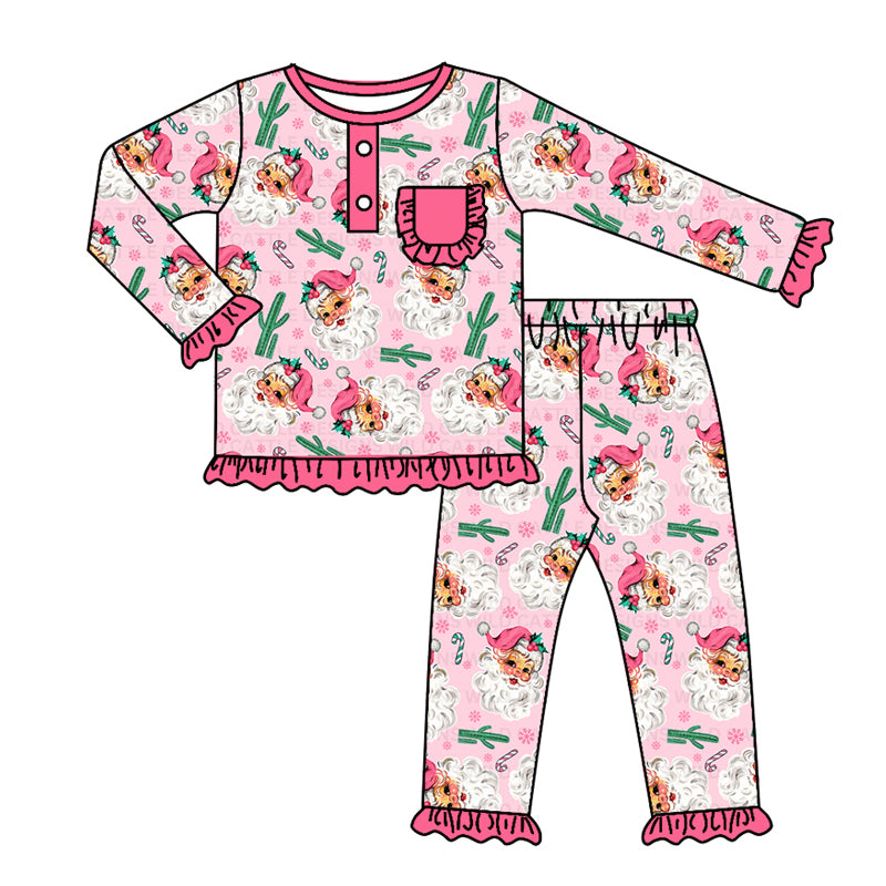 preorder GLP1648 Christmas Western Santa cane candy long sleeve pants pink girls pajamas