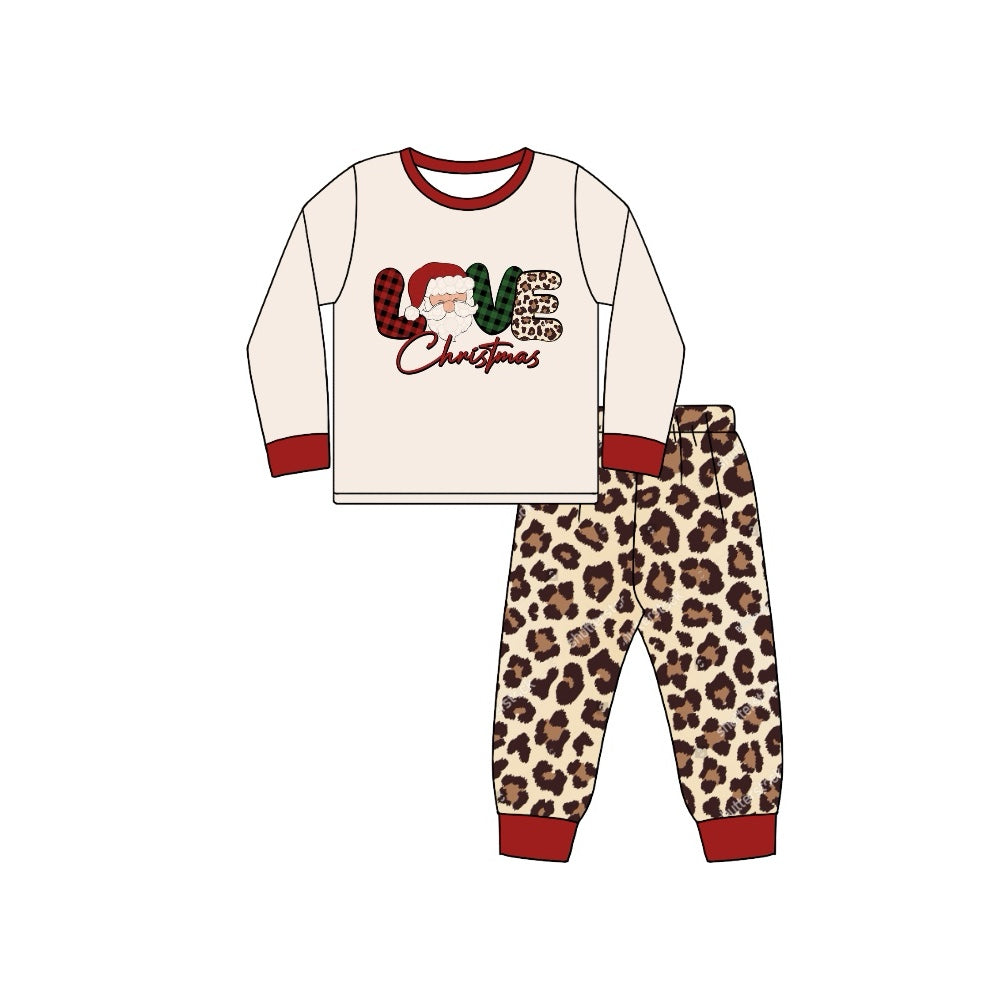 preorder GLP1661 Christmas Santa love long sleeve leopard pants girls set