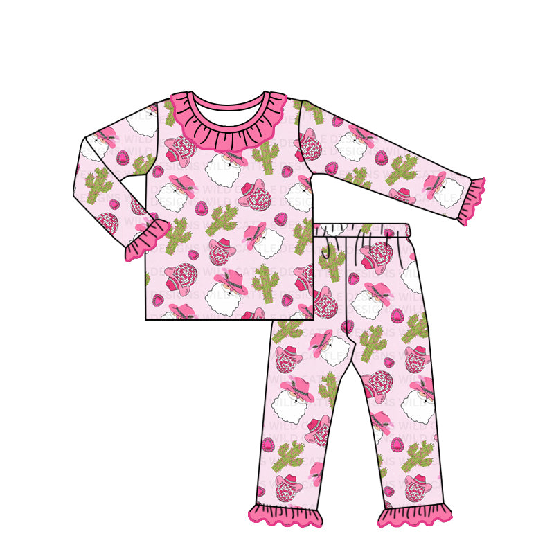 preorder GLP1662 Christmas Western Santa cactus hot pink long sleeve pants girls pajamas