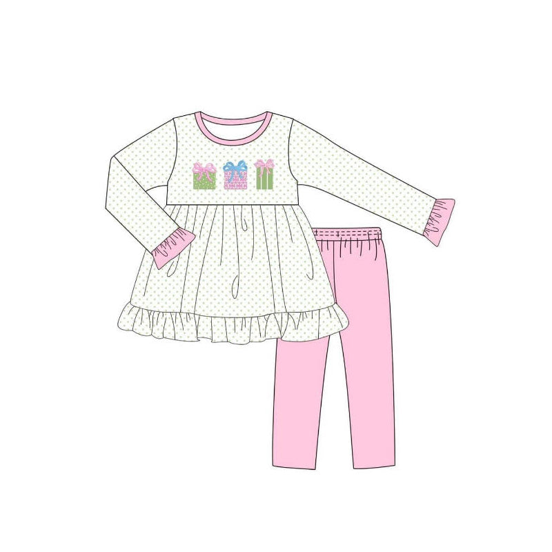 preorder GLP1680 Christmas cute gift dot long sleeve pink pants girls set