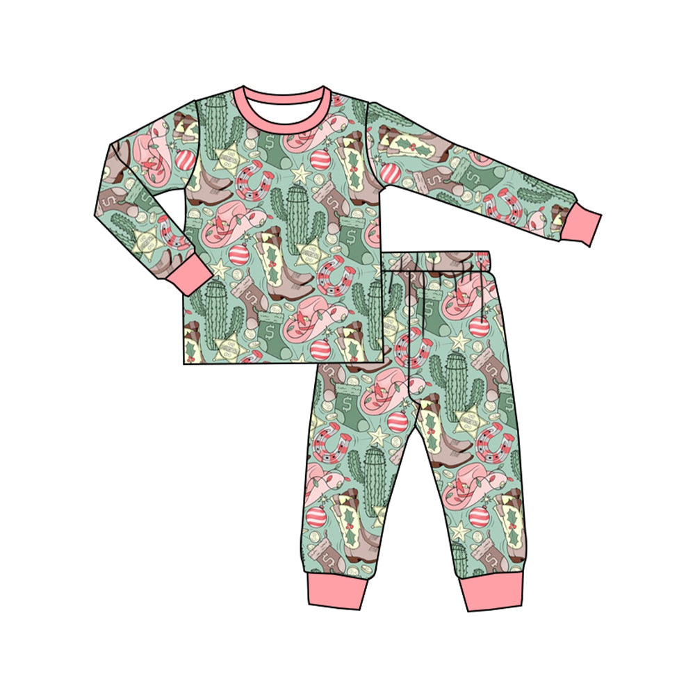 preorder GLP1706 Western cactus boots hat green long sleeve pants girls pajamas