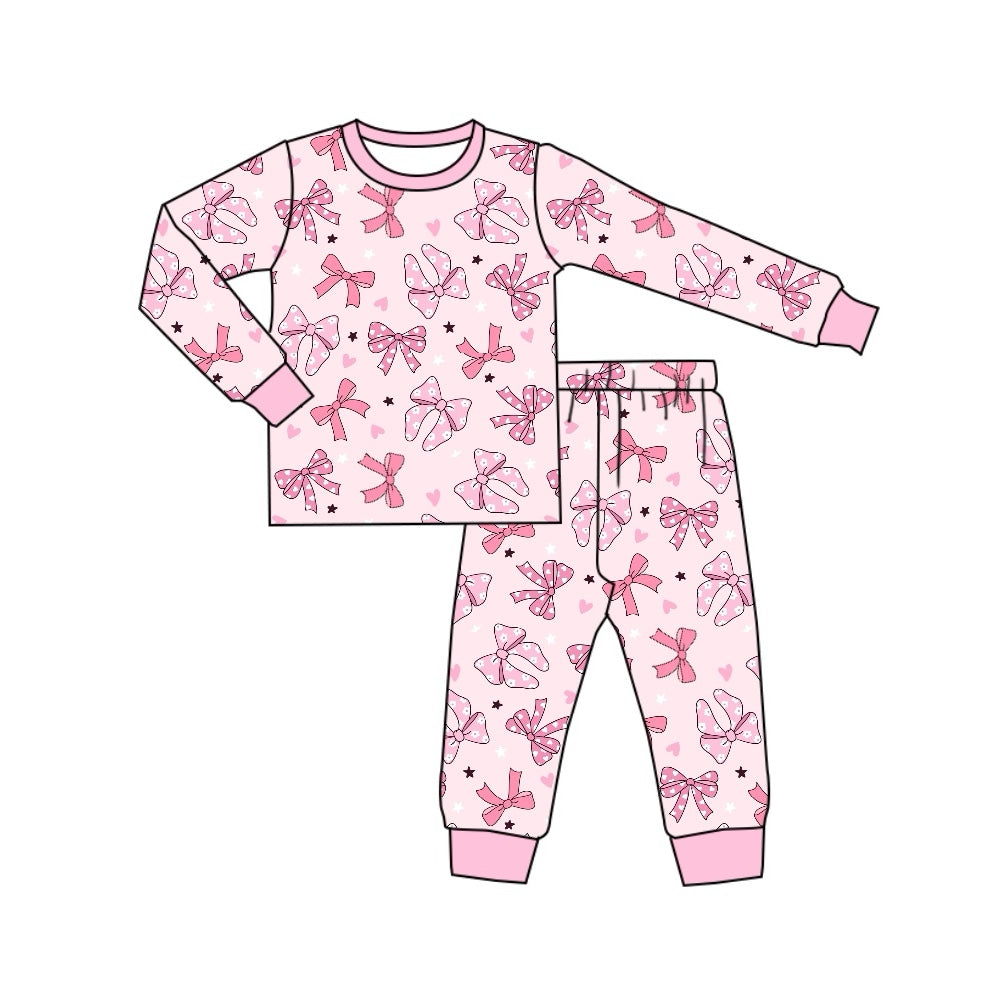 preorder GLP1710 pink bows heart long sleeve pants girls pajamas
