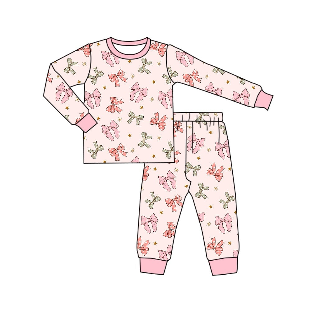 preorder GLP1711 colorful bows pink long sleeve pants girls pajamas