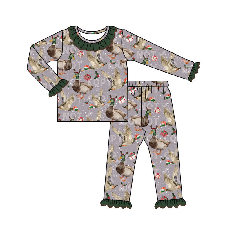 preorder GLP1712 Christmas hunting mallard long sleeve pants girls pajamas