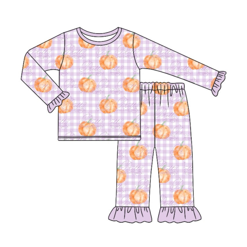 preorder GLP1713 Autumn pumpkin purple checekred long sleeve pants girls pajamas