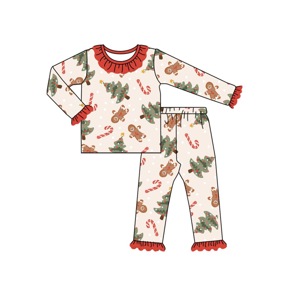 preorder GLP1731 Christmas gingerbread man cane candy long sleeve pants girls set