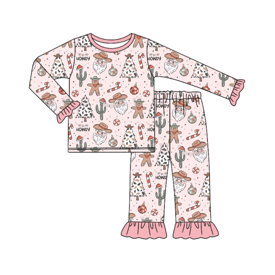 preorder GLP1745 Christmas Western Santa cactus pink long sleeve pants girls pajamas