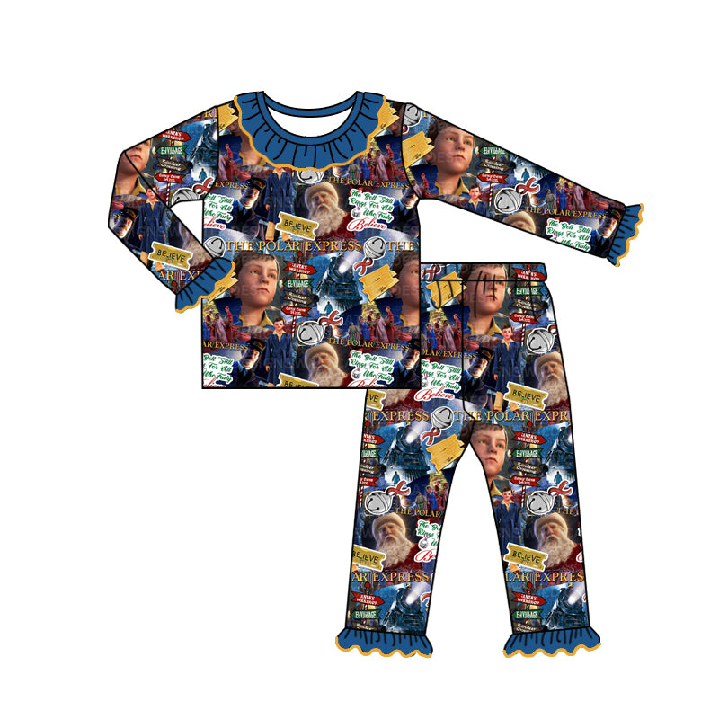 preorder GLP1758 Christmas little boy blue long sleeve pants girls pajamas