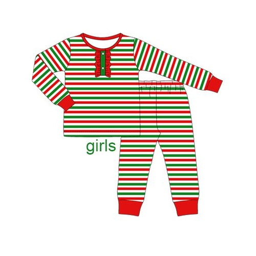 preorder GLP1771 Christmas red green striped long sleeve pants girls pajamas