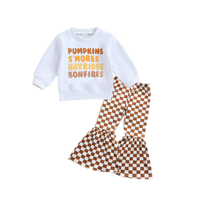 preorder GLP1774 pumpkins white long sleeve khaki checkered pants girls set