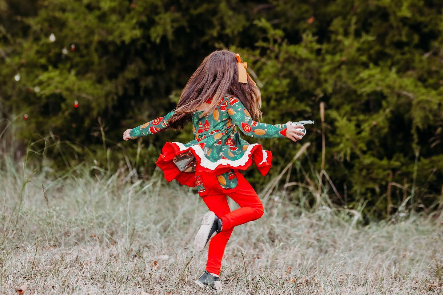 preorder GLP1779 Christmas green pineapple long sleeve red pans girls set