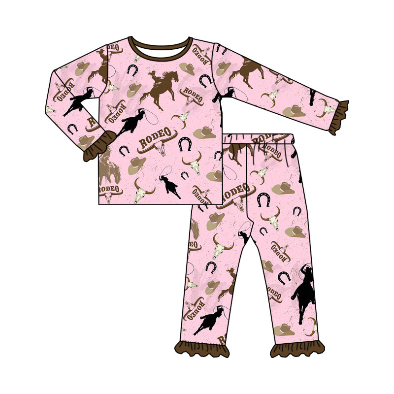 preorder GLP1789 Western rodeo pink long sleeve pants girls pajamas