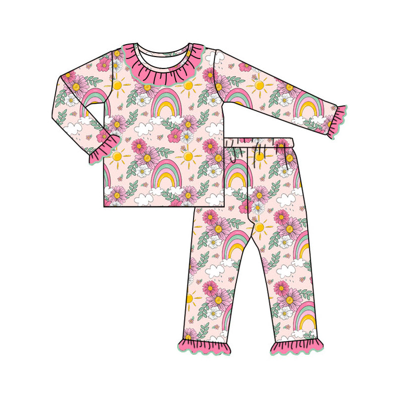 preorder GLP1801 rainbow colorful flowers pink long sleeve pants girls pajamas