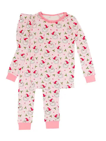 Preorder GLP1860 Christmas Santa holly berry pink checkered long sleeve pants girls pajamas