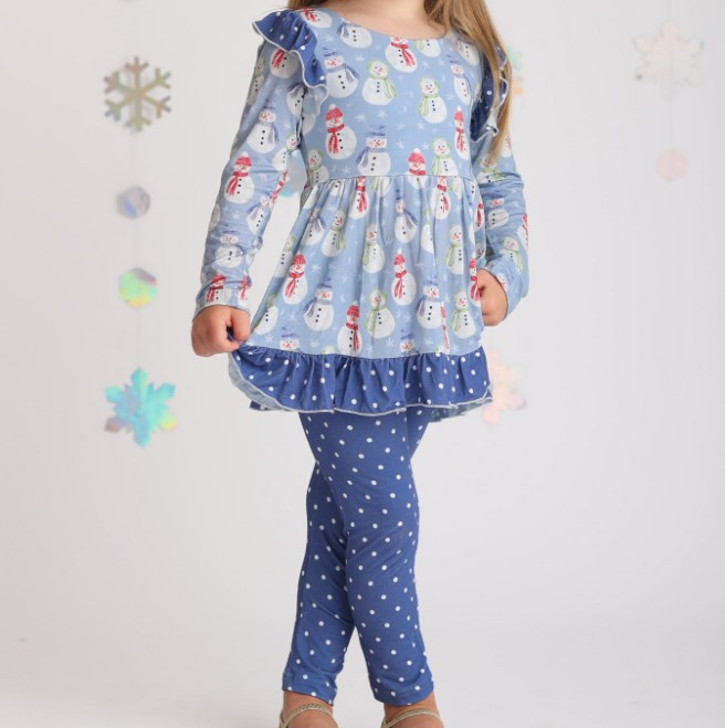 Preorder GLP1878 Christmas Santa blue long sleeve blue dot pants girls set