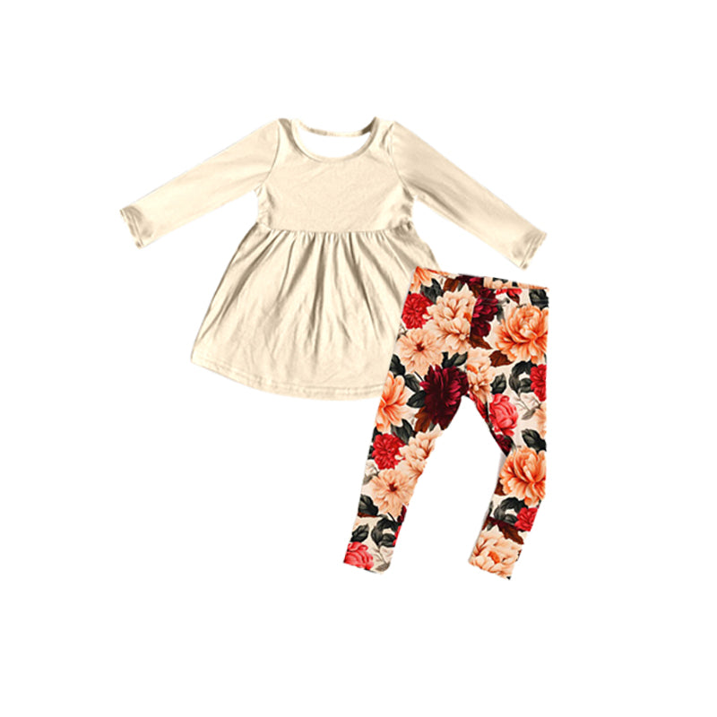 Preorder GLP1882 white long sleeve colorful flowers red pants girls set