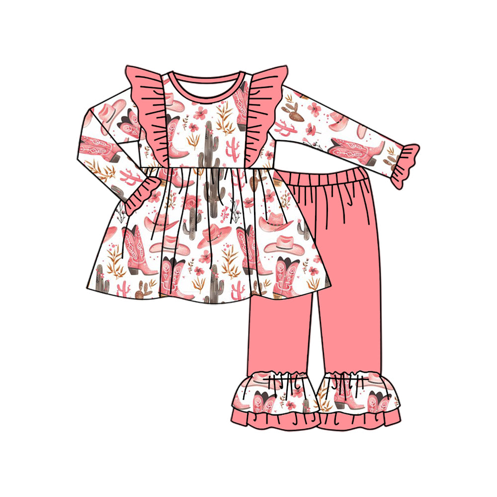 preorder GLP1921 Western cactus boot hat flowers long sleeve watermelon red pants girls set