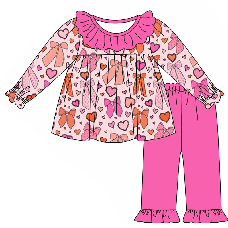preorder GLP1943 colorful heart bows long sleeve hot pink pants girls set
