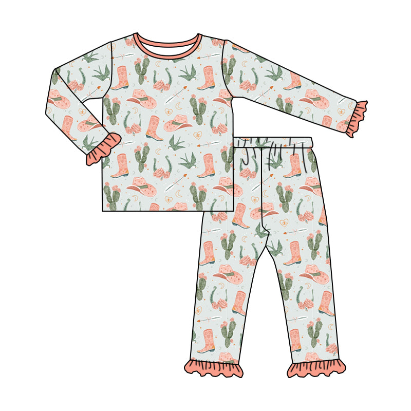 preorder GLP1968 Western cactus hat boot pink long sleeve pants girls pajamas