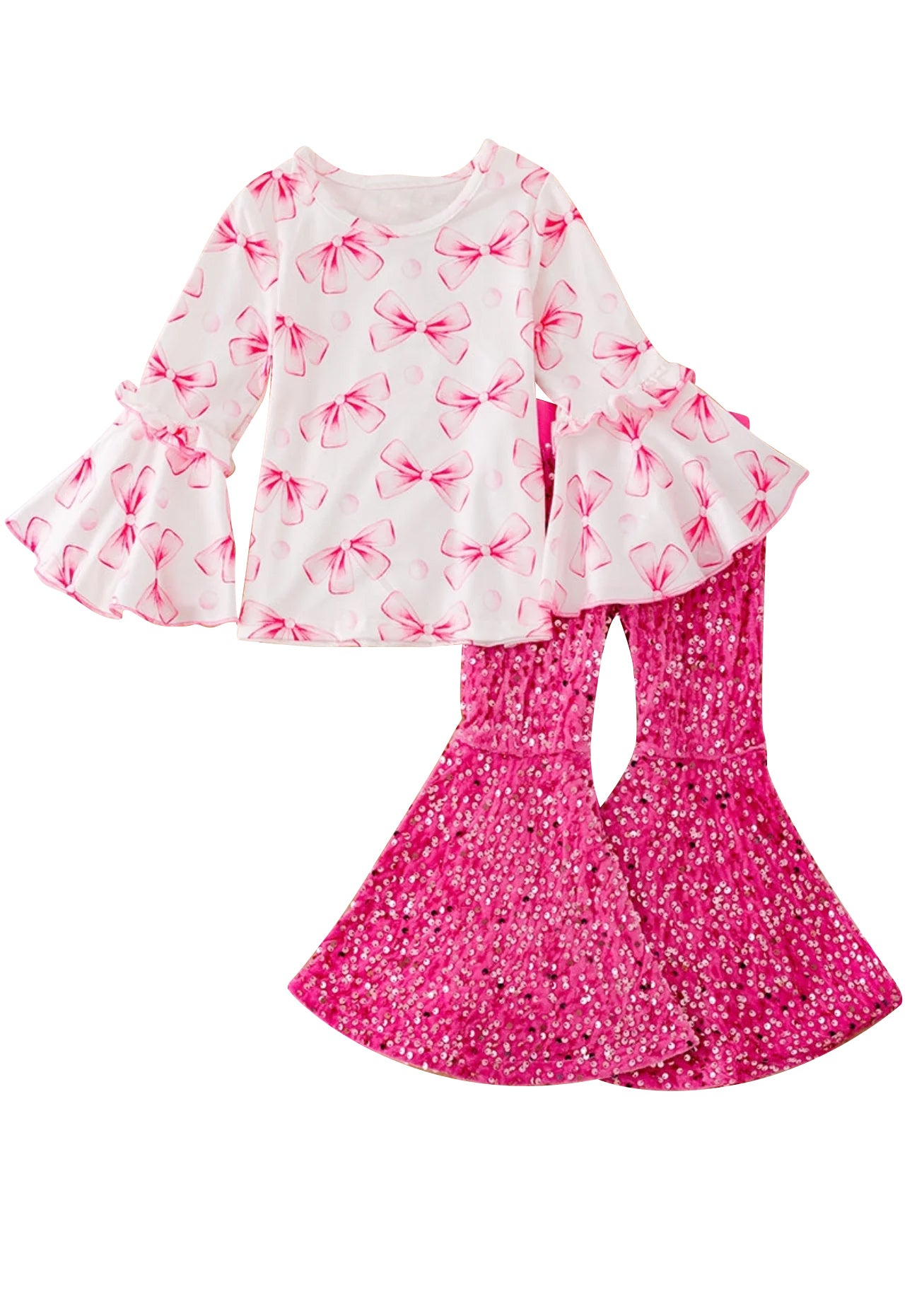 preorder GLP1991 cute bows pink long sleeve hot pink sequin pants girls set
