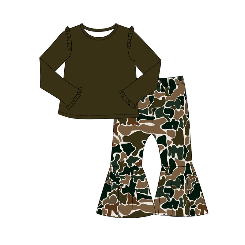 preorder GLP2002 dark green long sleeve dark green camo pants girls set