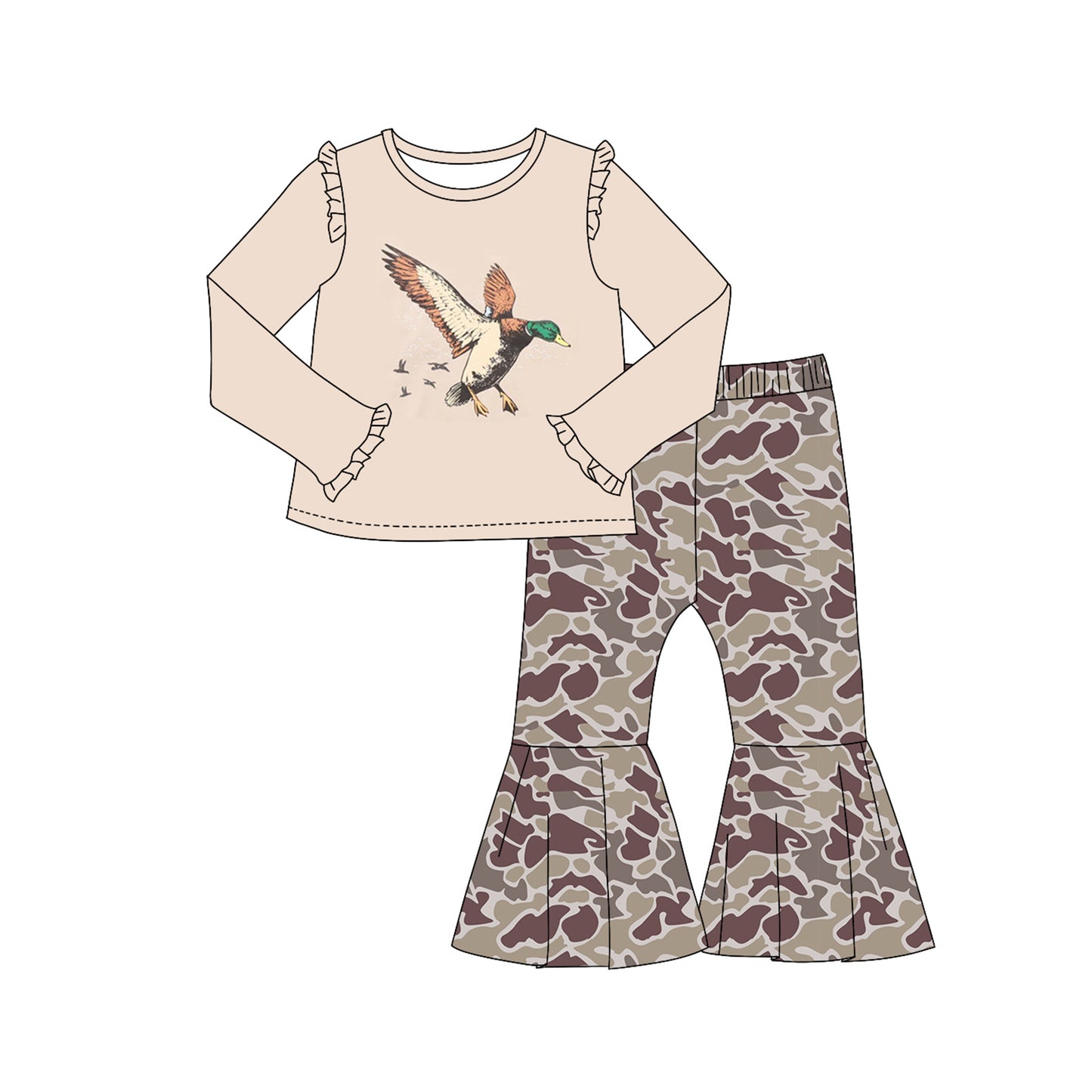 preorder GLP2004 cute mallard duck long sleeve dark grey camo pants girls set