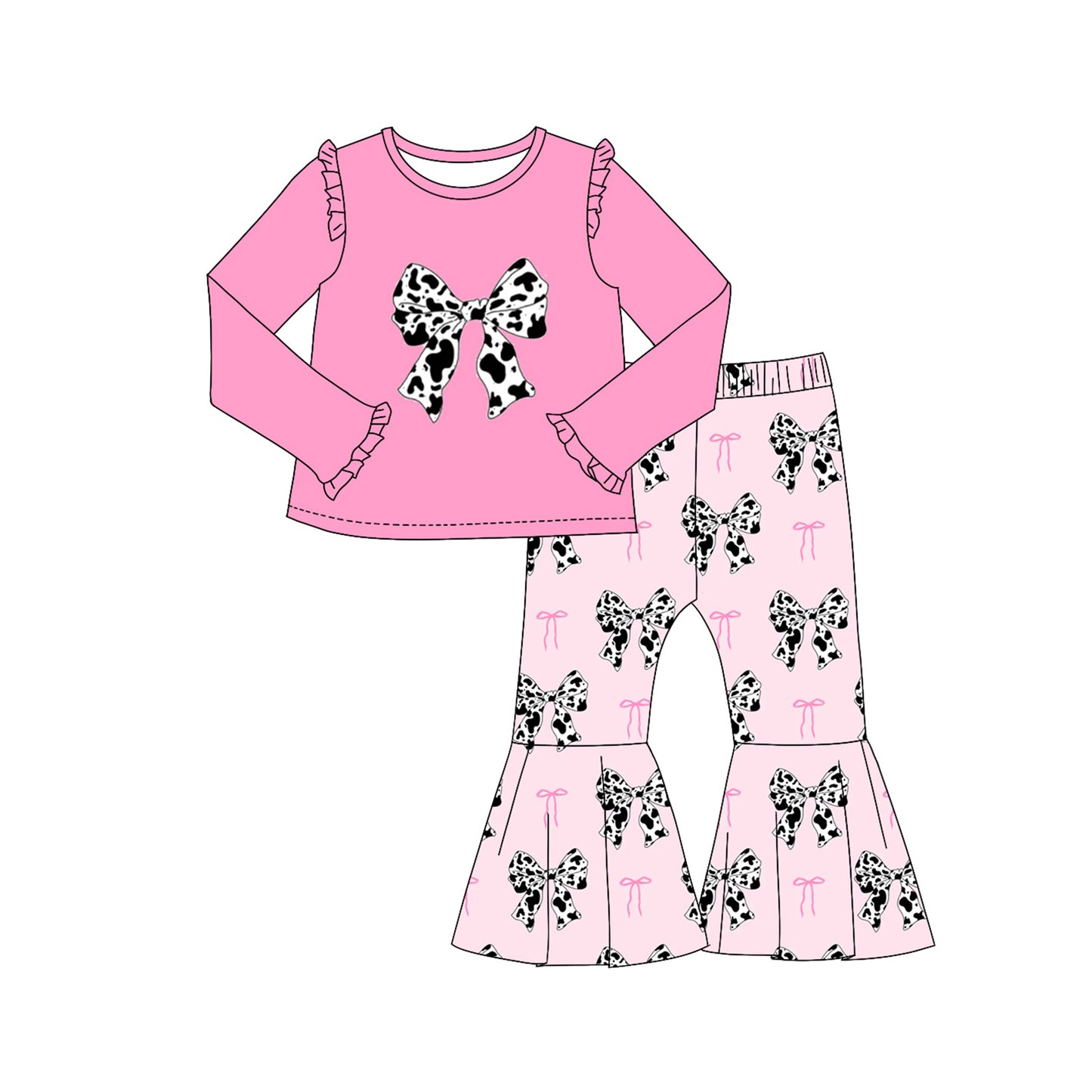 preorder GLP2005 cow print bows hot pink long sleeve pink pants girls set