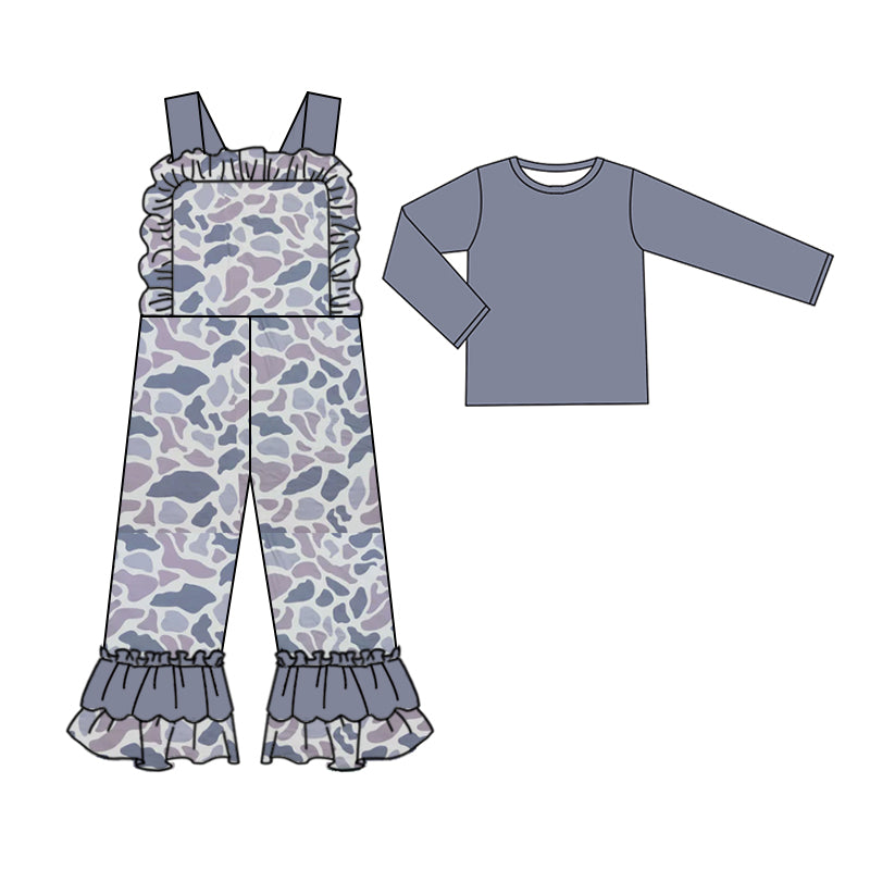 Preorder GLP2038 dark grey long sleeve camo sleeveless girls jumpsuits girls set