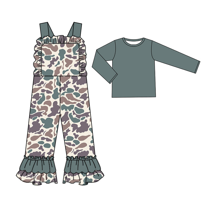 Preorder GLP2039 grey long sleeve camo sleeveless girls jumpsuits girls set