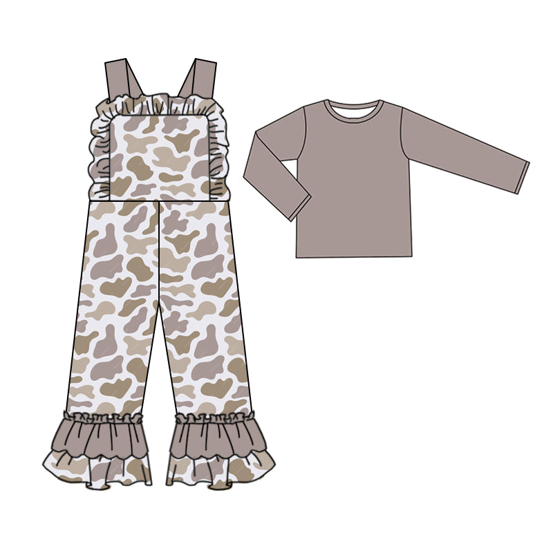Preorder GLP2040 light brown long sleeve camo sleeveless girls jumpsuits girls set