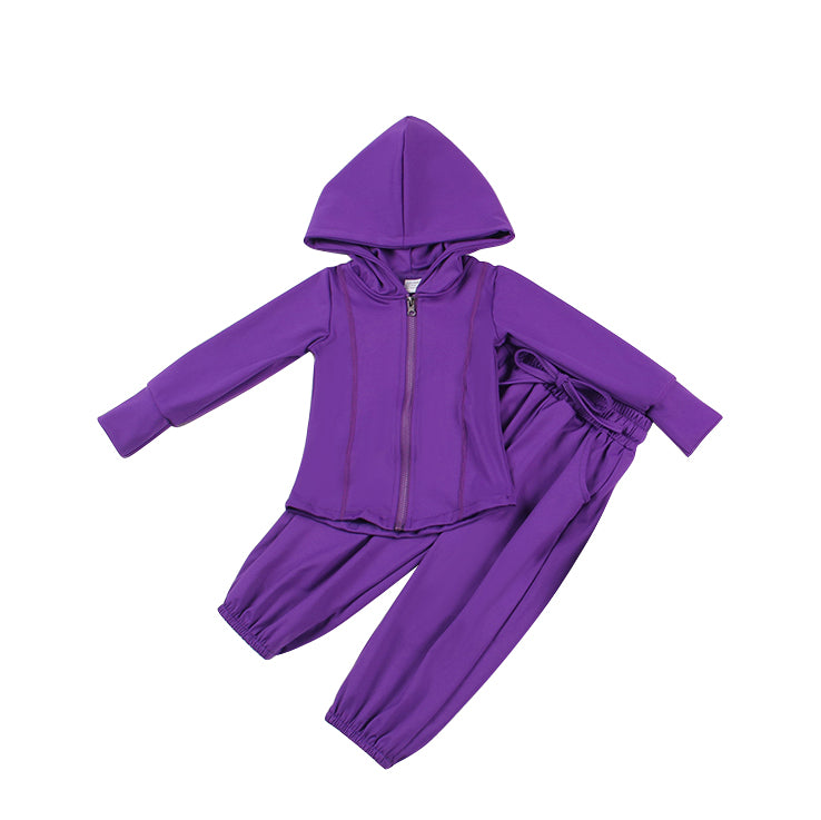 Preorder GLP2079 purple zipper long sleeve hoodie pants girls set