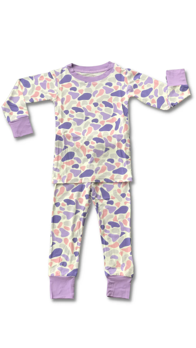 Preorder GLP2186 purple camo old school camo zipper long sleeve girls pajamas