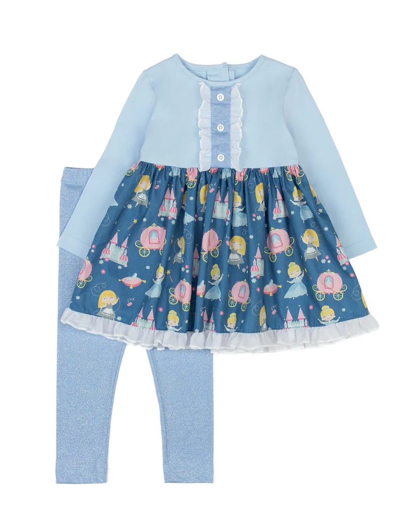 Preorder GLP2197 cartoon princess blue long sleeve pants girls set
