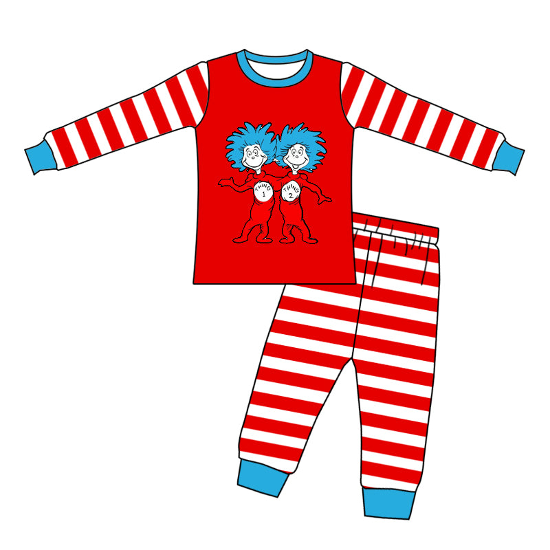 Preorder GLP2212 Christmas cartoon Dr red striped long sleeve pants girls pajamas