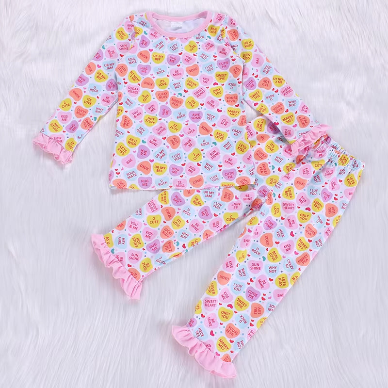 preorder GLP2287 Valentine's Day pink heart long sleeve pants girls pajamas