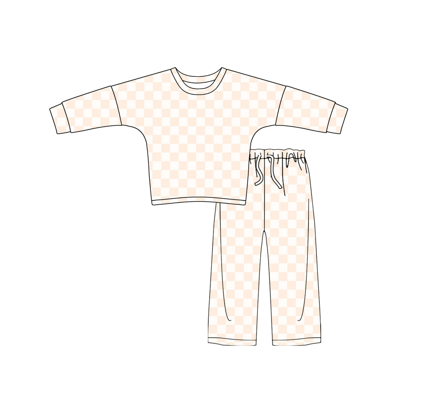 preorder GLP2296 Khaki Checkered Long Sleeve Pants Girls Set
