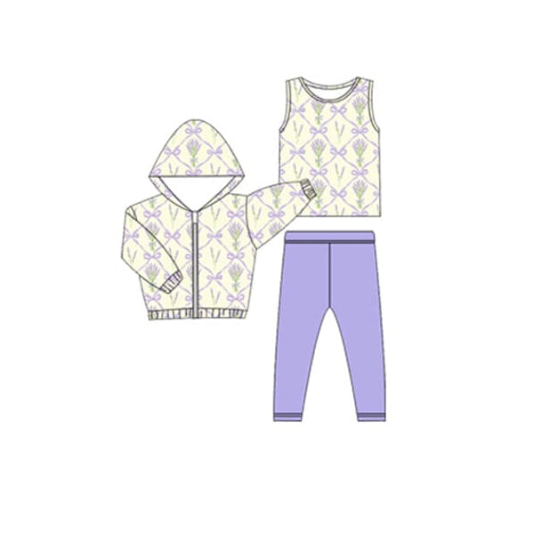preorder GLP2311 Purple Flowers Bows Girls Set + Hoodie Coat 2PC Set