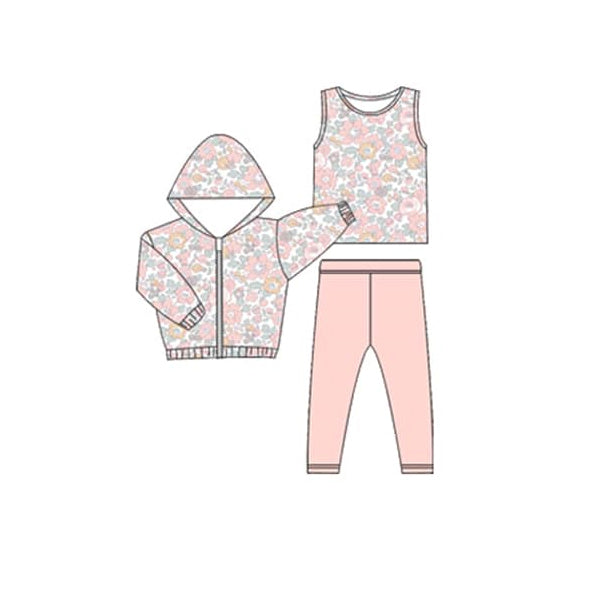 preorder GLP2313 Colorful Flowers Girls Set + Hoodie Coat 2PC Set